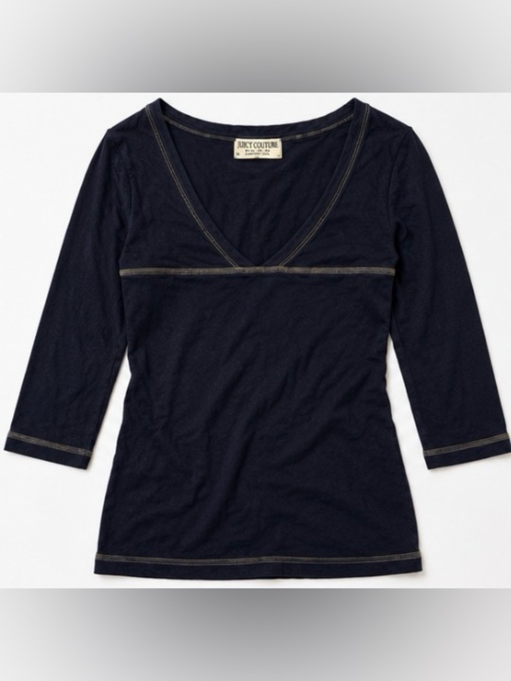 [Juicy Couture] Dark Blue V-Neck Cotton Blend Top Women's Size Medium Casual